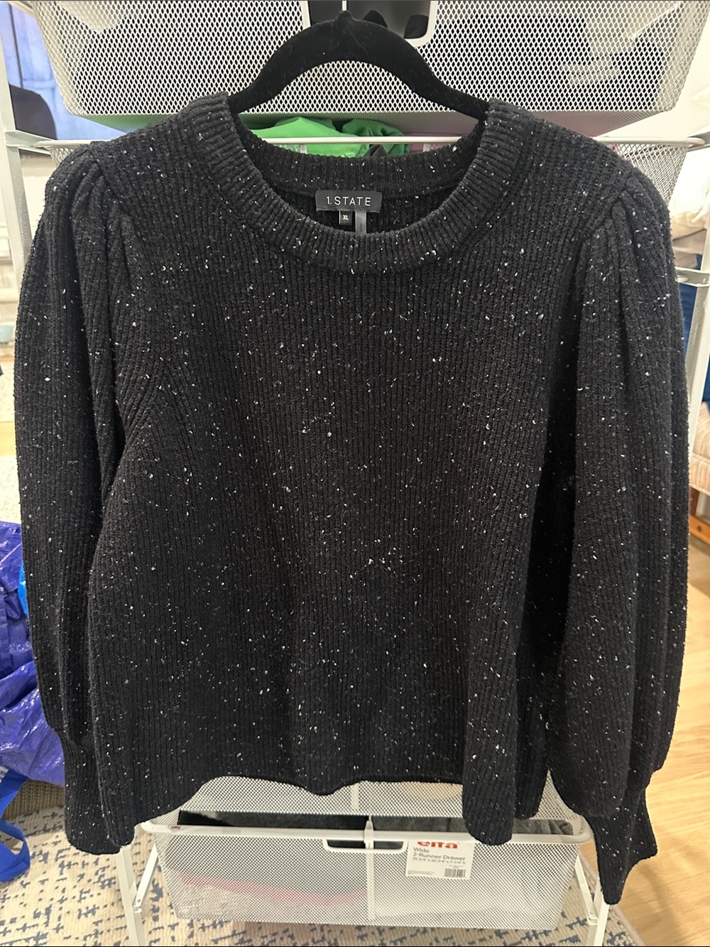 1. State Black Speckled Ribbed Scoopneck Sweater